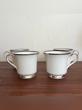 Noritake Sterling Tribute Bone China Footed Mugs (Silver Trim) Set of 4